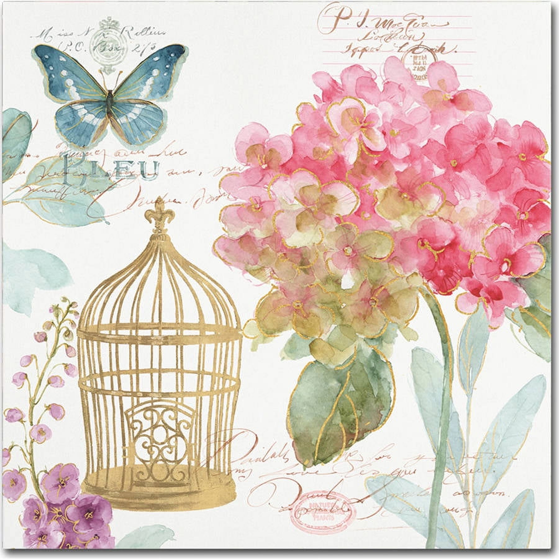 Rainbow Seeds Floral Birdcage Canvas Art with Pink Flowers