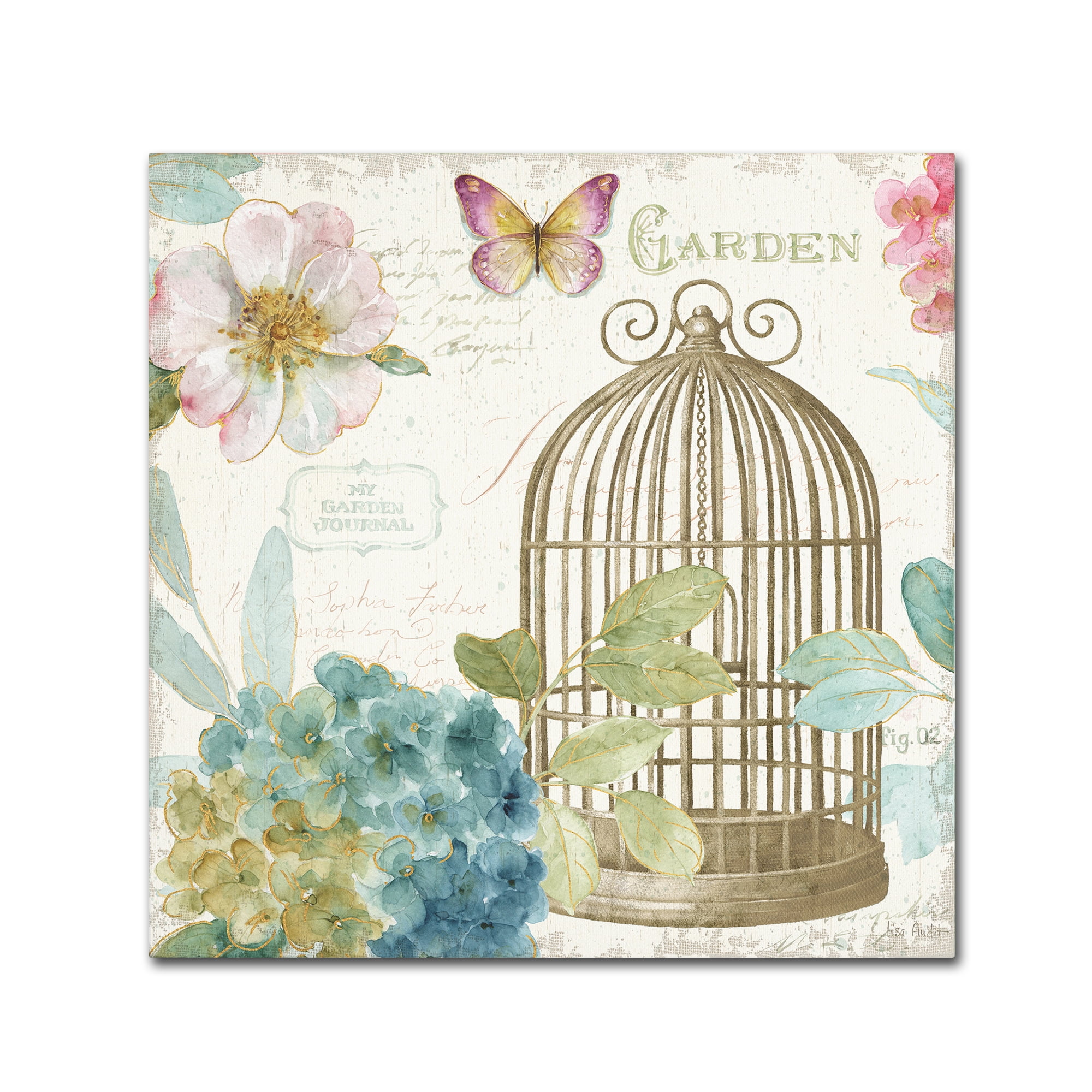 Trademark Fine Art "Rainbow Seeds Floral Birdcage III v2" Canvas Art by Lisa Audit