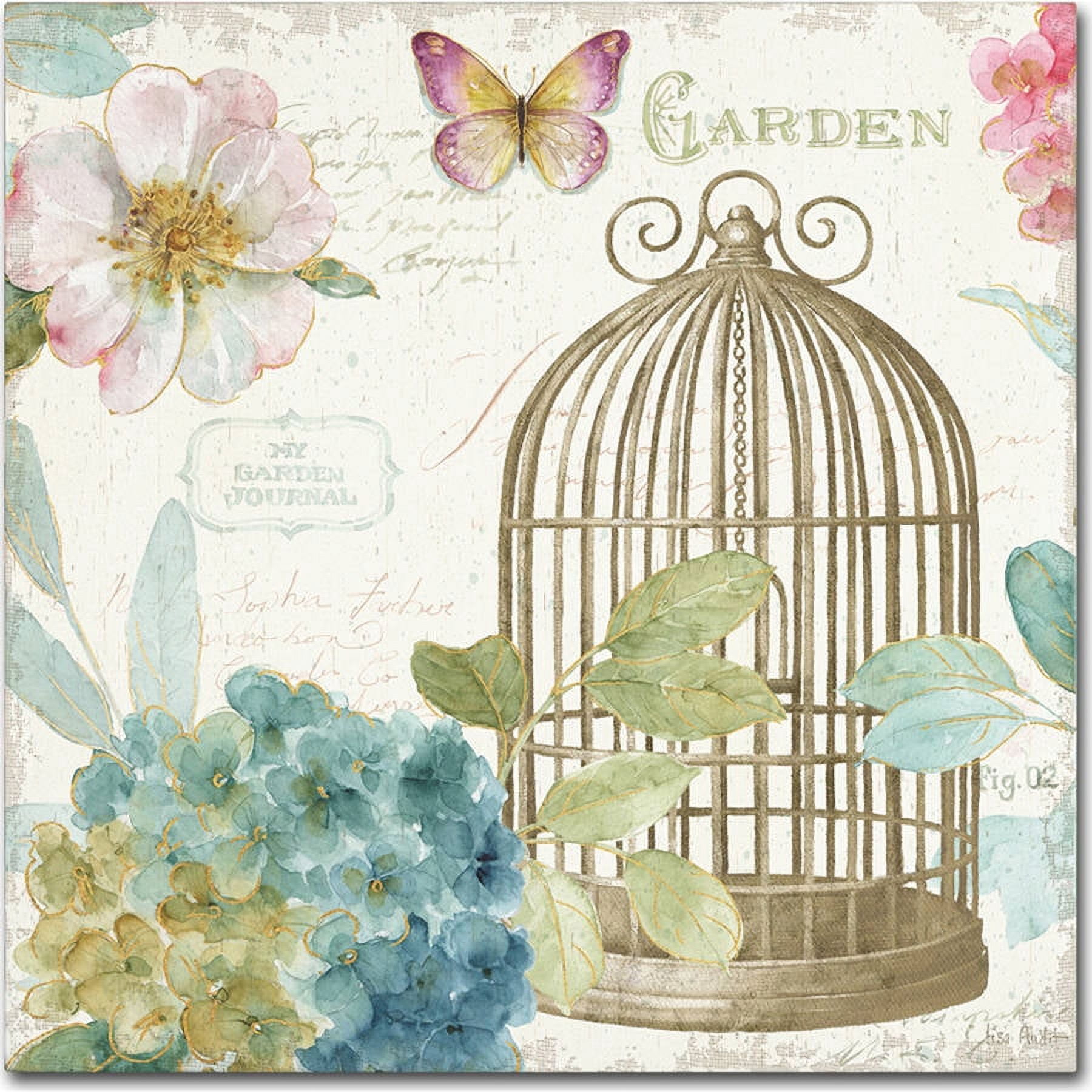 Trademark Fine Art "Rainbow Seeds Floral Birdcage III v2" Canvas Art by Lisa Audit