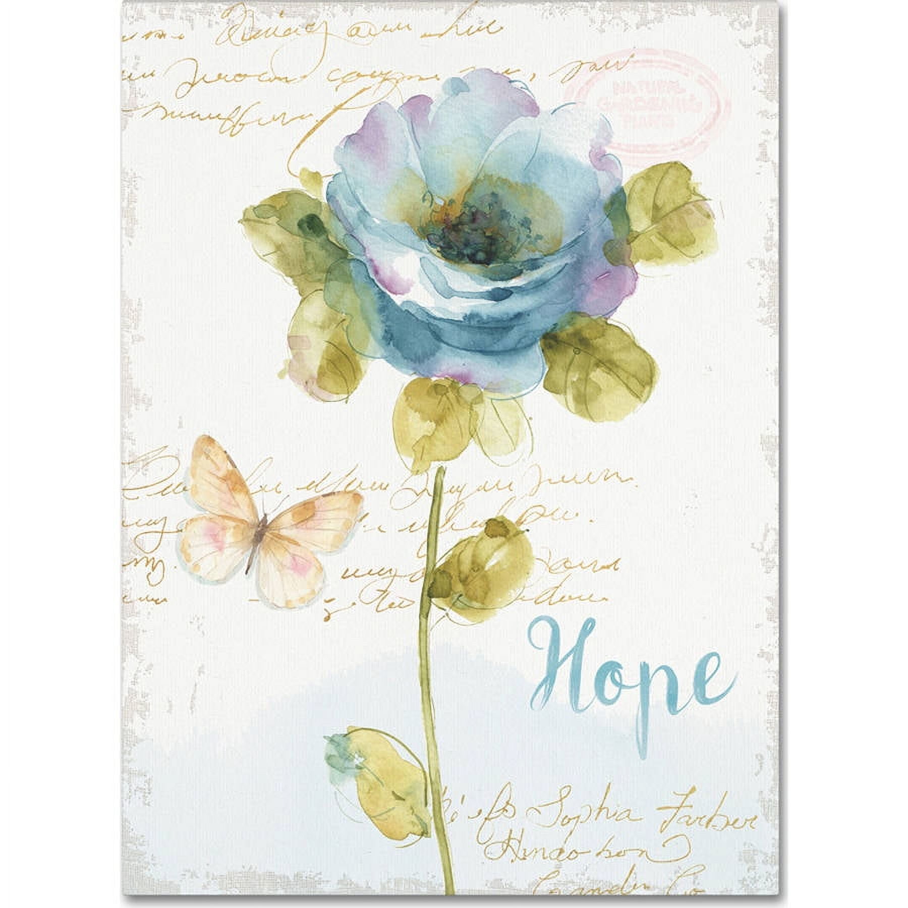 Blue and Green Floral Canvas Art with Butterfly