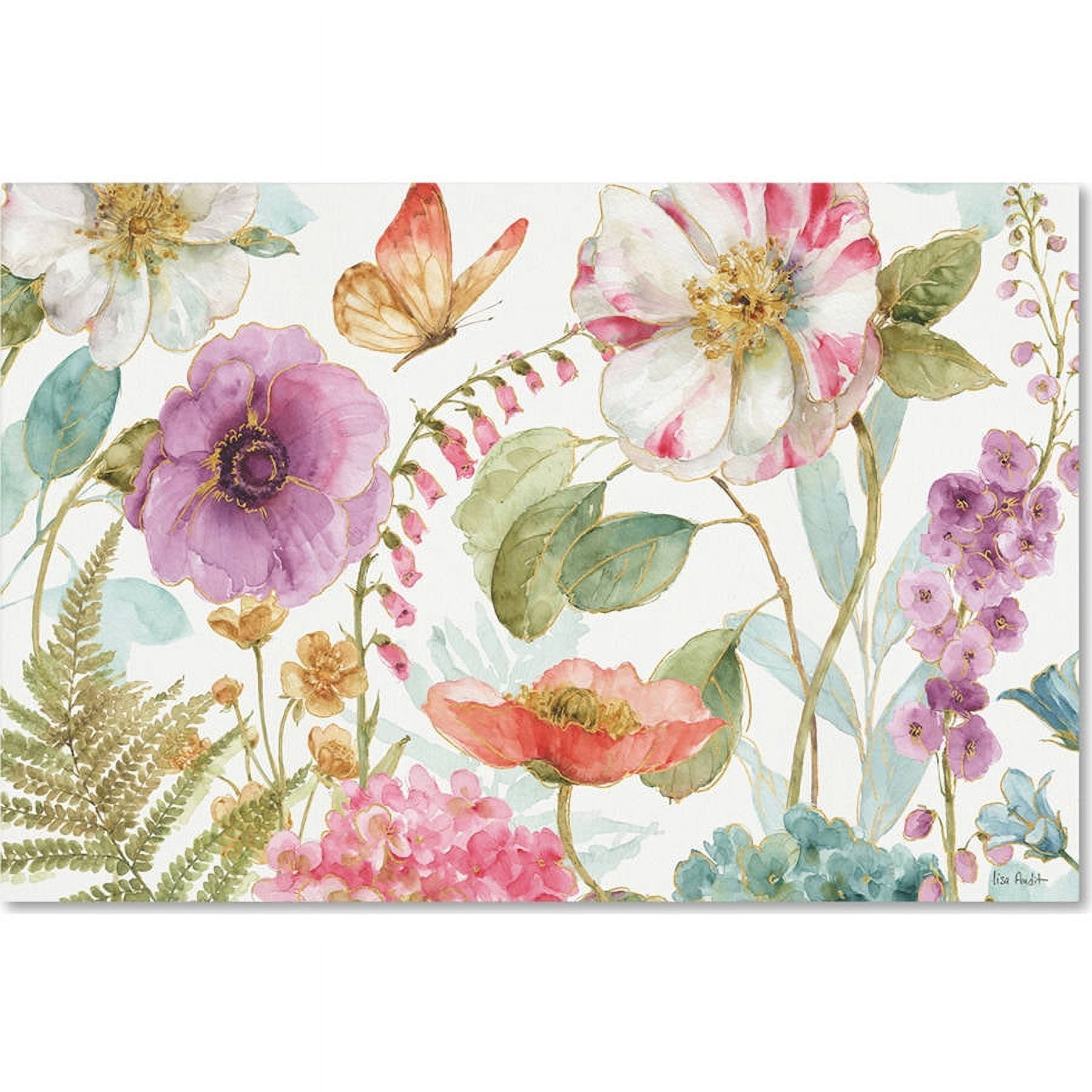 Colorful Floral and Butterfly Watercolor Canvas Art
