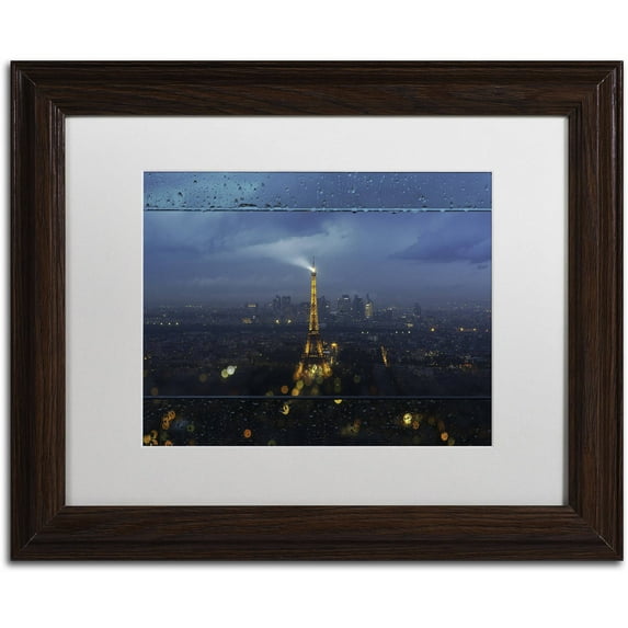 Trademark Fine Art "Raining Day in Paris" Canvas Art by Mathieu Rivrin, White Matte, Wood Frame