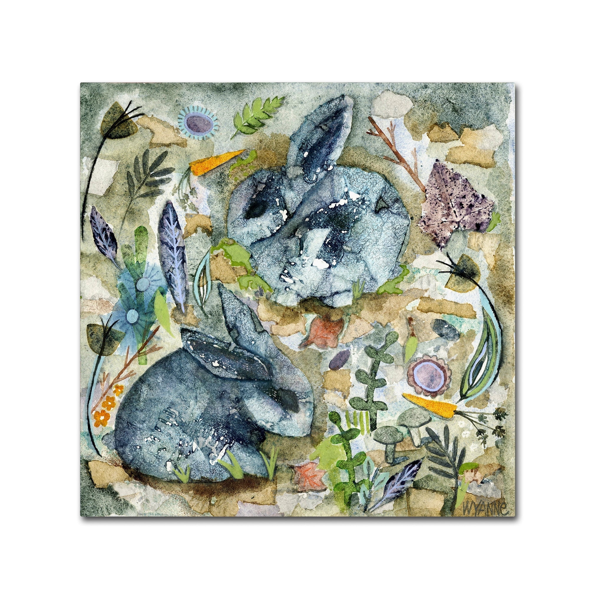 Rainy Day Rabbits Abstract Collage Canvas Art