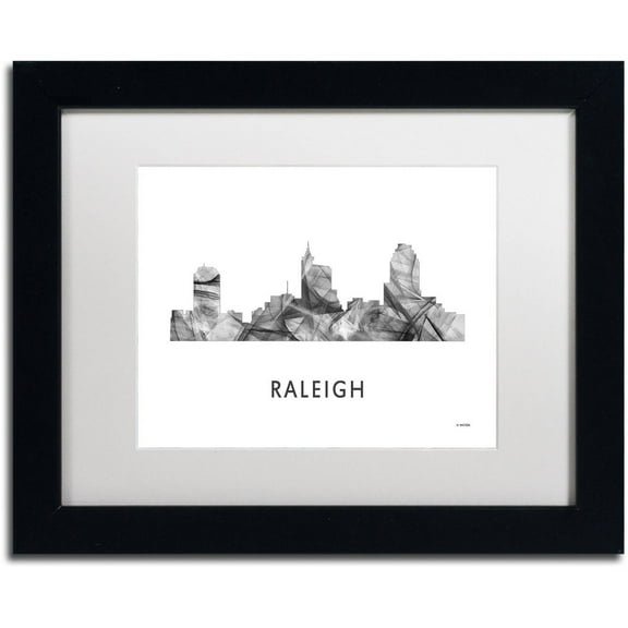 Trademark Fine Art 'Raleigh NC Skyline WB-BW' Canvas Art by Marlene Watson, White Matte, Black Frame