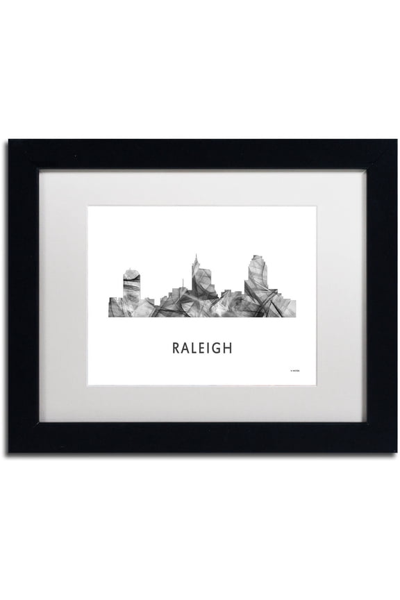 'Raleigh NC Skyline WB-BW' Canvas Art by Marlene Watson, White Matte, Black Frame