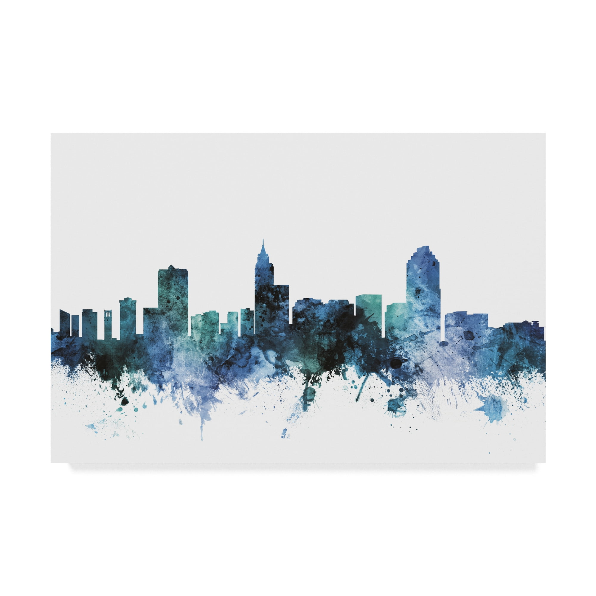 Trademark Fine Art 'Raleigh North Carolina Blue Teal Skyline' Canvas Art by Michael Tompsett