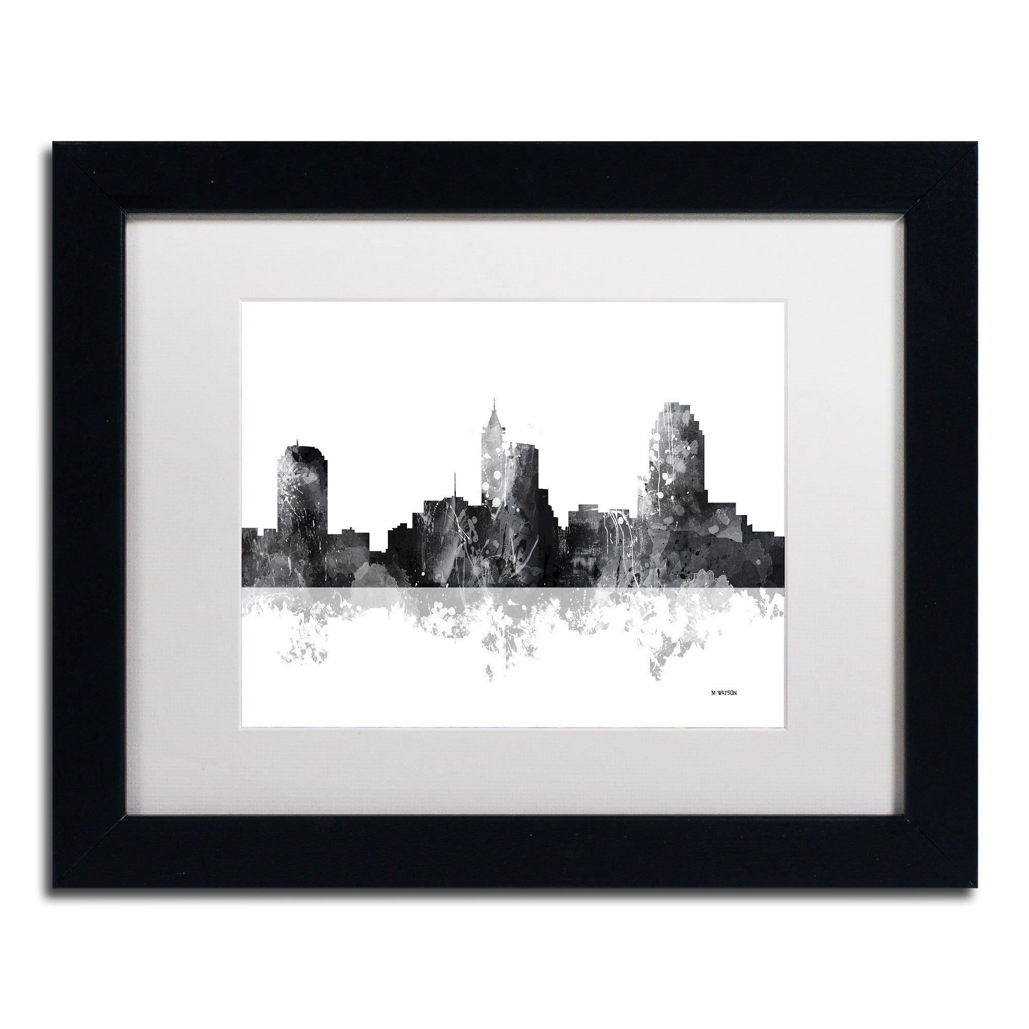 Trademark Fine Art "Raleigh North Carolina Skyline BG-1" Canvas Art by Marlene Watson, White Matte, Black Frame