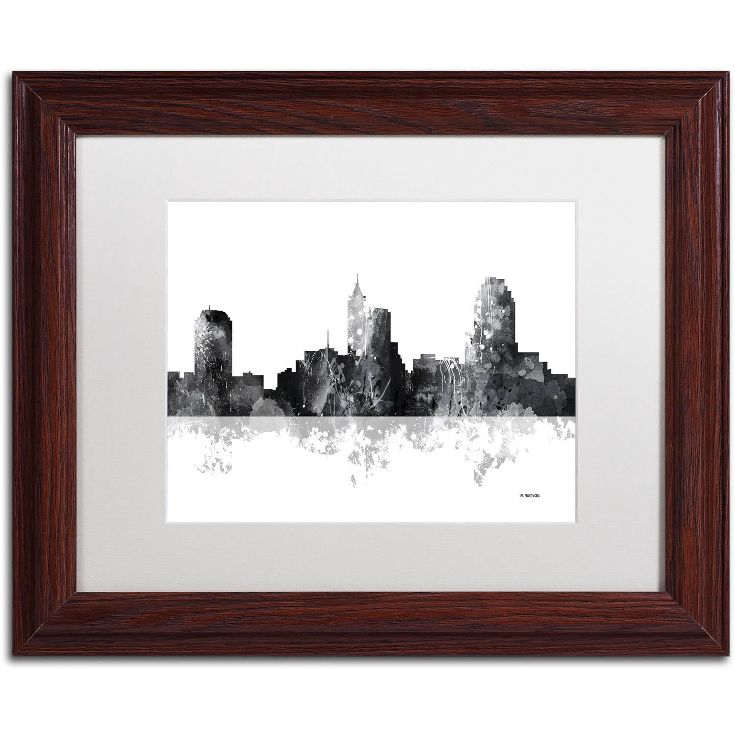 Trademark Fine Art "Raleigh North Carolina Skyline BG-1" Canvas Art by Marlene Watson, White Matte, Wood Frame