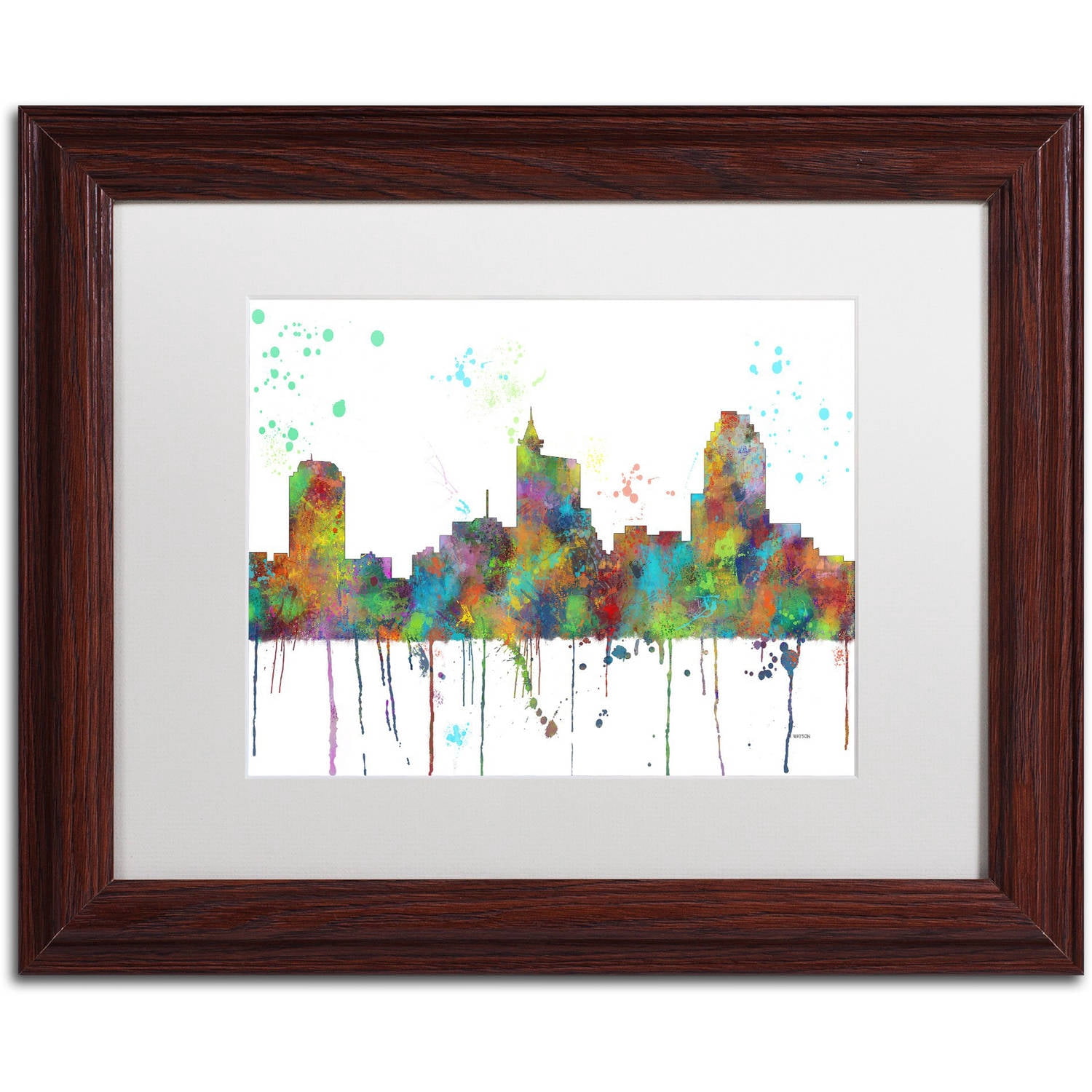 Trademark Fine Art "Raleigh North Carolina Skyline" Canvas Art by Marlene Watson, White Matte, Wood Frame