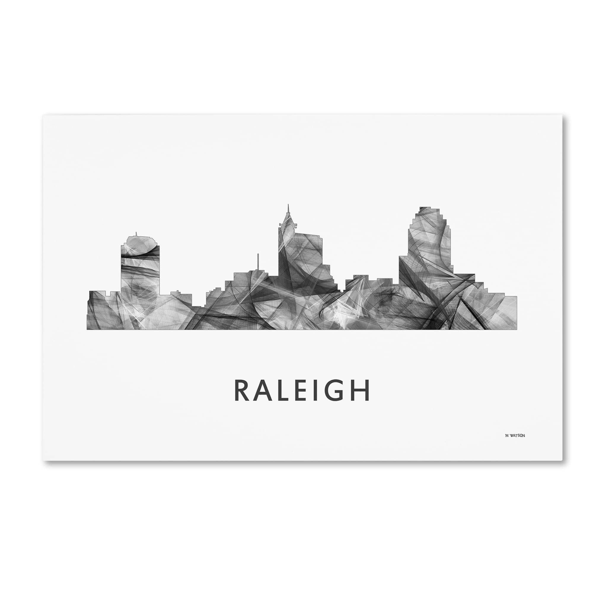 Trademark Fine Art 'Raleigh North Carolina Skyline WB-BW' Canvas Art by Marlene Watson