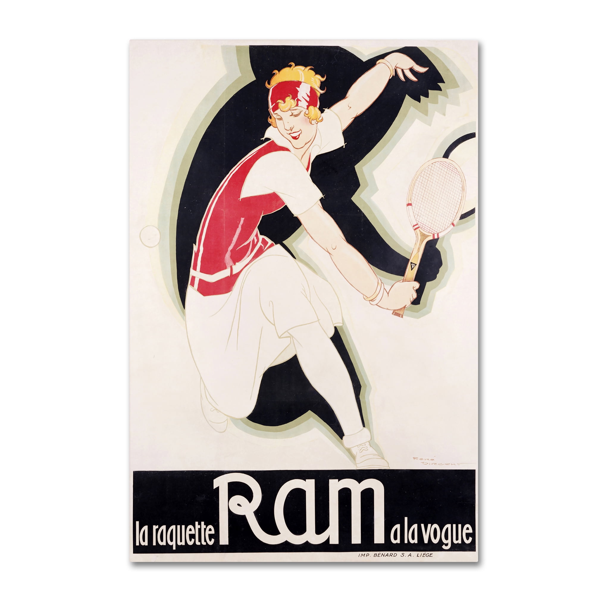 Vintage Mid-Century Modern Tennis Canvas Art in Multicolor