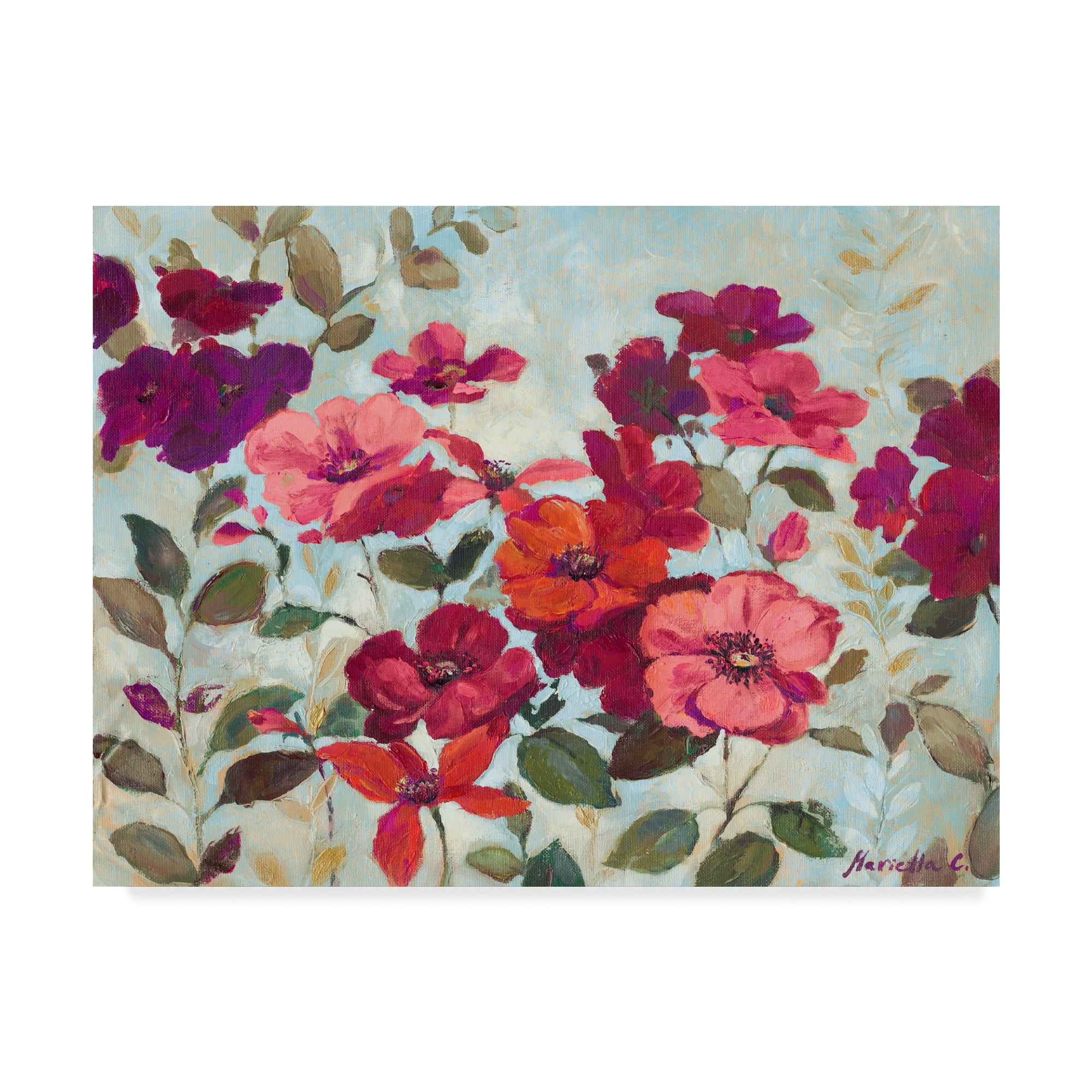 Trademark Fine Art 'Red And Pink Flowers' Canvas Art by Marietta Cohen Art And Design