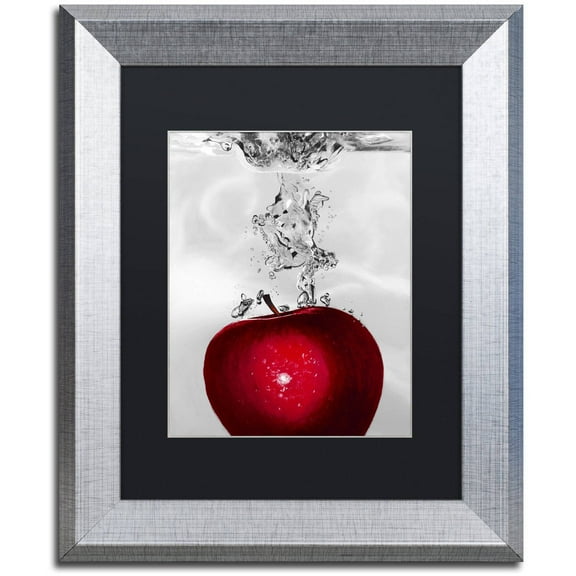 Trademark Fine Art "Red Apple Splash" Canvas Art by Roderick Stevens Black Matte, Silver Frame