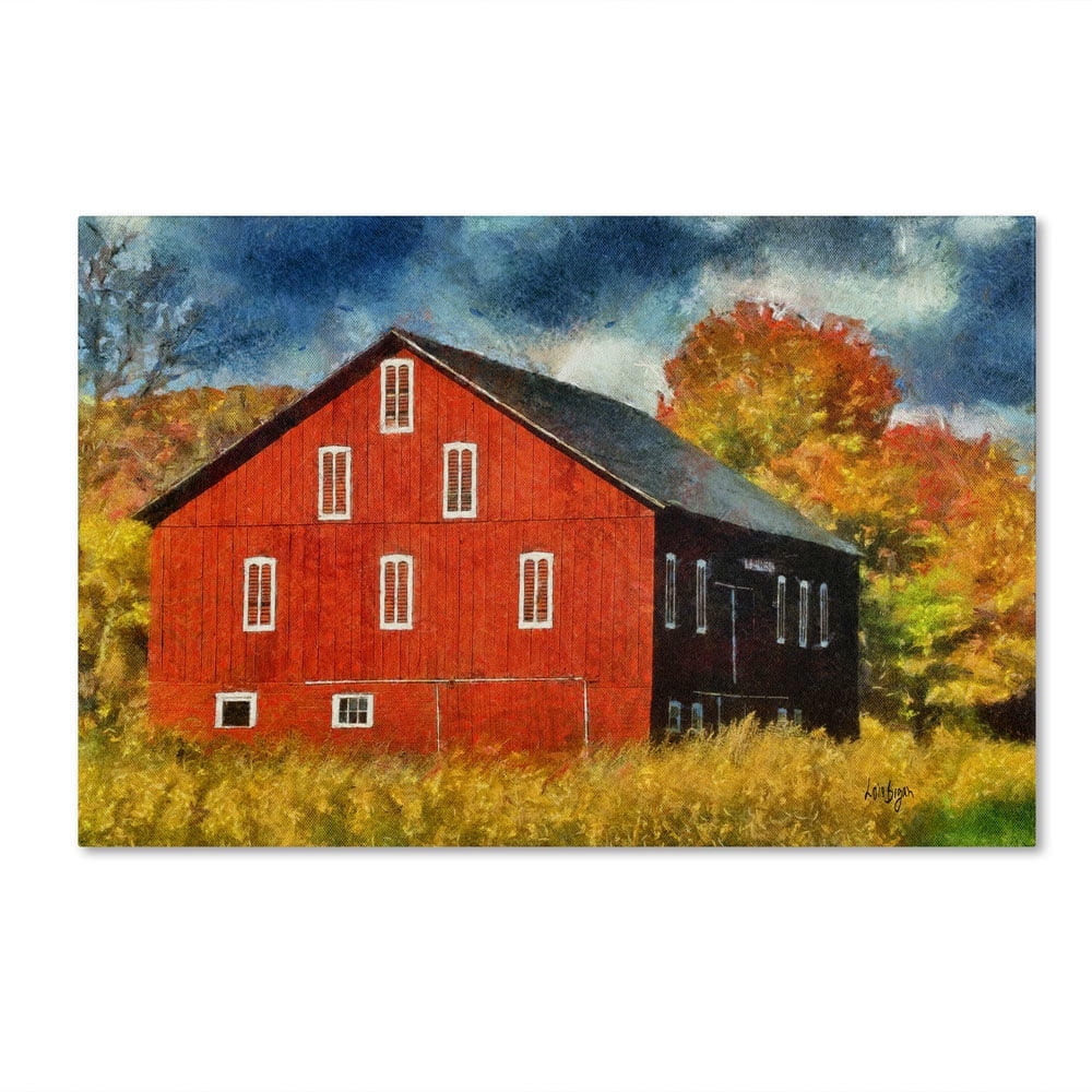 Trademark Fine Art "Red Barn In Autumn" Canvas Art by Lois Bryan
