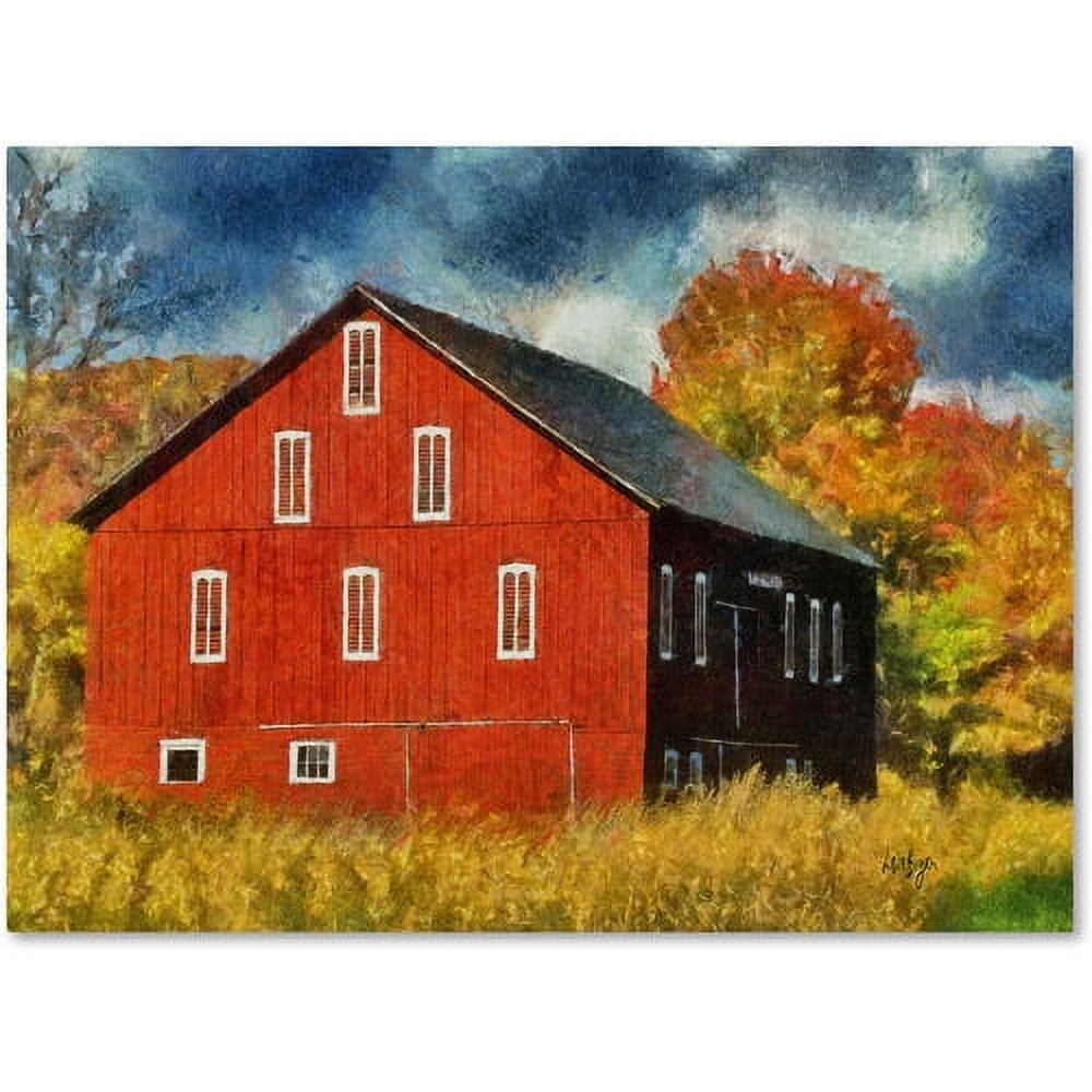 Trademark Fine Art "Red Barn In Autumn" Canvas Art by Lois Bryan