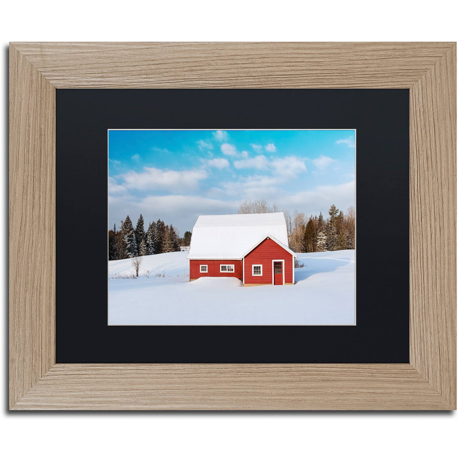 Trademark Fine Art "Red Barn In Snow" Canvas Art by Michael Blanchette Photography Black Matte, Birch Frame