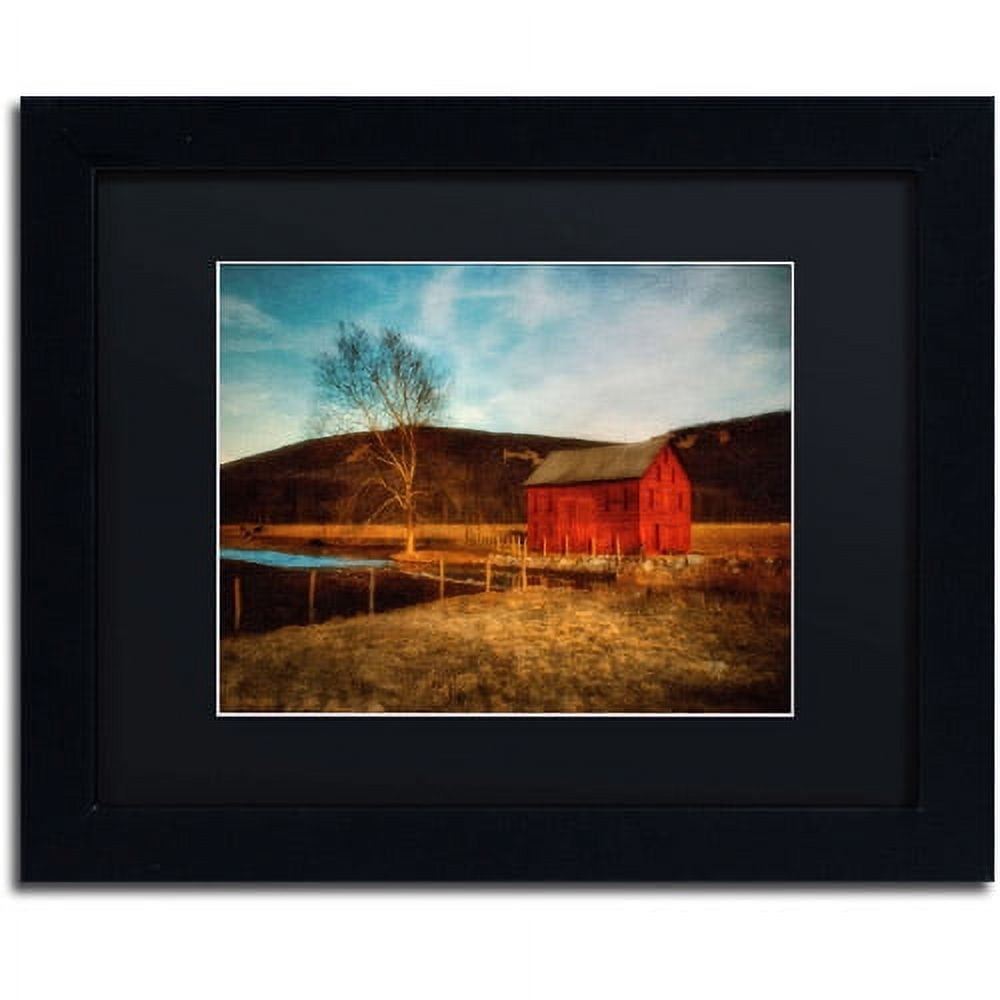 Trademark Fine Art "Red Barn at Twilight" Canvas Art by Lois Bryan, Black Mat, Black Frame