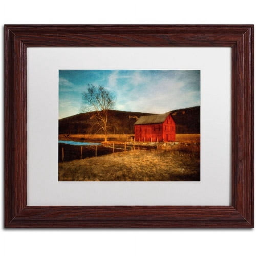 Trademark Fine Art "Red Barn at Twilight" Canvas Art by Lois Bryan, White Mat, Wood Frame