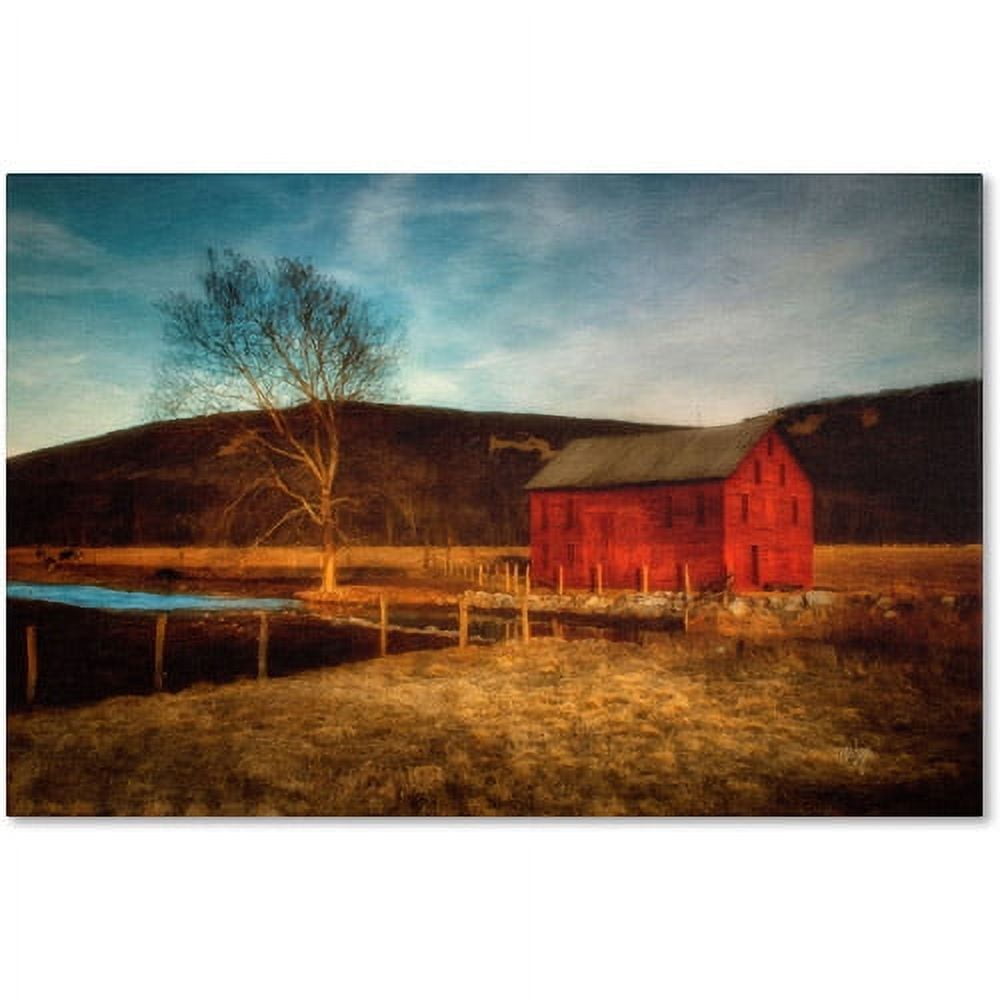 Red Barn at Twilight Large Canvas Art Print