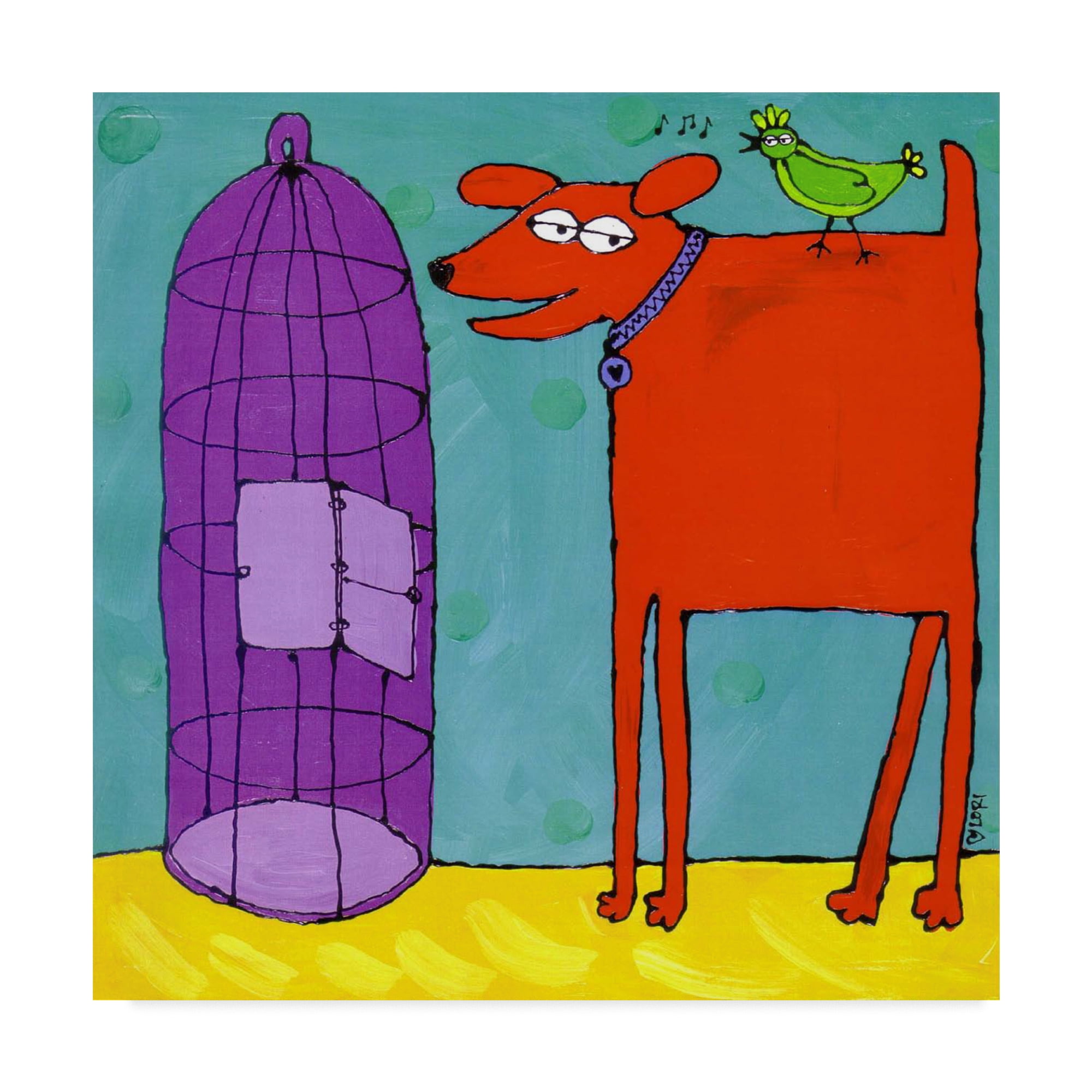 Trademark Fine Art 'Red Dog And Bird' Canvas Art by Cherry Pie Studios