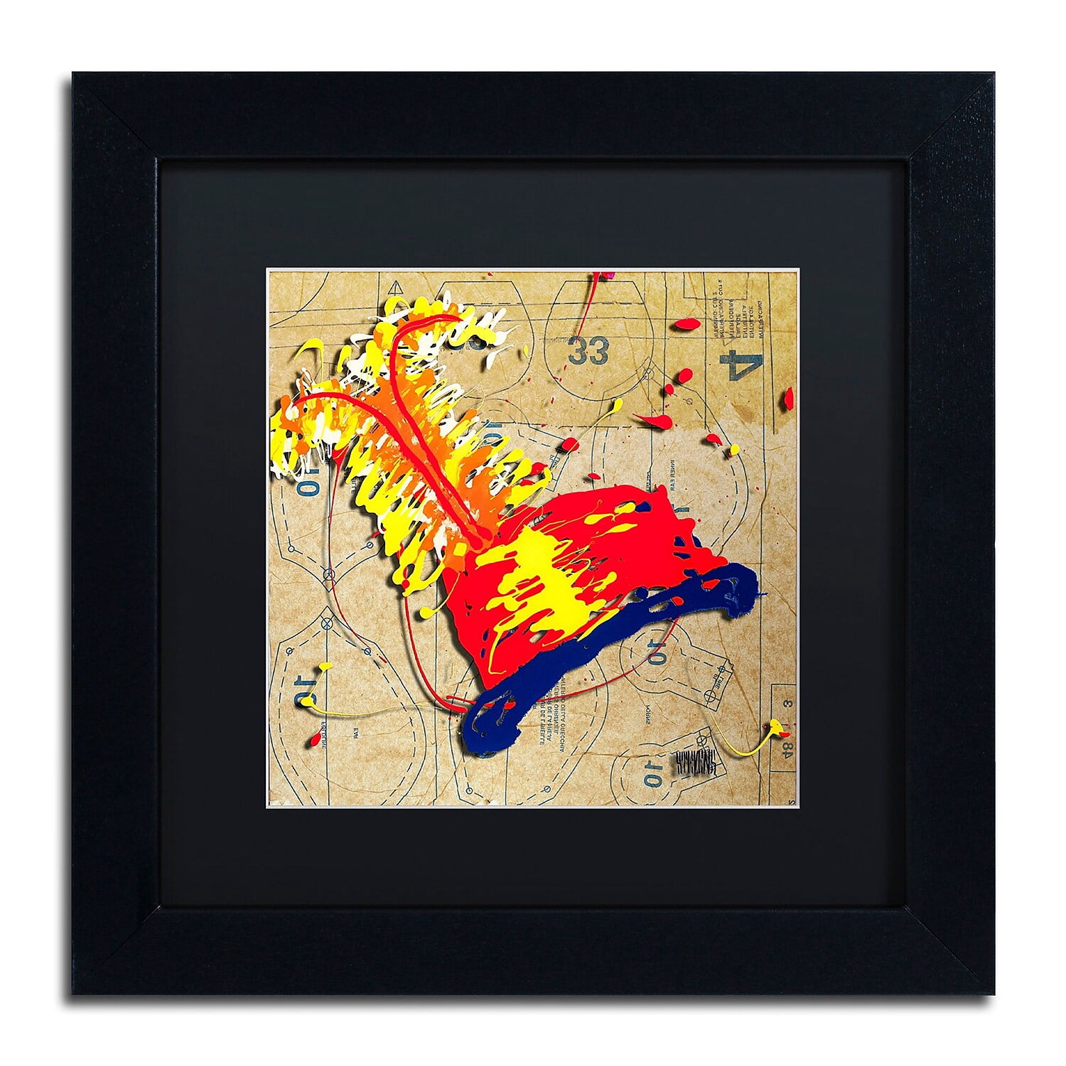 Trademark Fine Art "Red Hat Orange Feathers" Canvas Art by Roderick Stevens, Black Matte, Black Frame