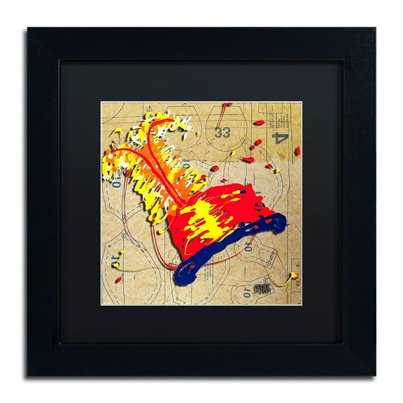 Trademark Fine Art "Red Hat Orange Feathers" Canvas Art by Roderick Stevens, Black Matte, Black Frame