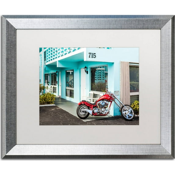 Trademark Fine Art "Red Motorcycle" Canvas Art by Yale Gurney, White Matte, Silver Frame