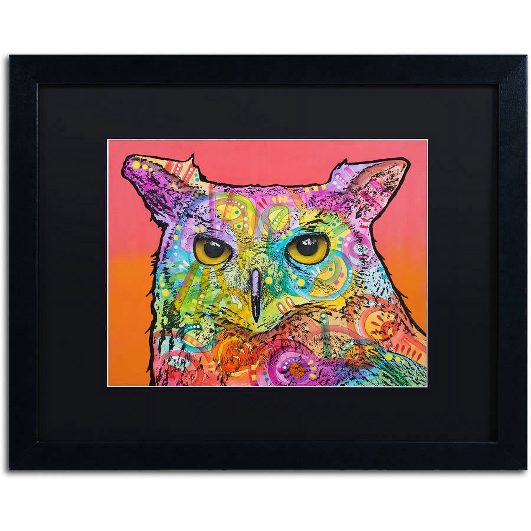 Trademark Fine Art "Red Owl" Canvas Art by Dean Russo, Black Matte, Black Frame