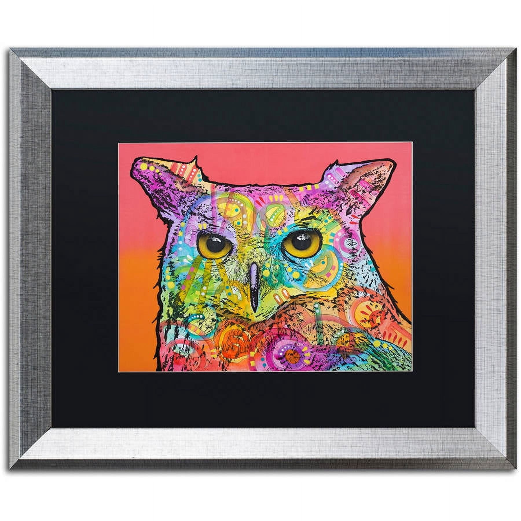 Trademark Fine Art "Red Owl" Canvas Art by Dean Russo, Black Matte, Silver Frame