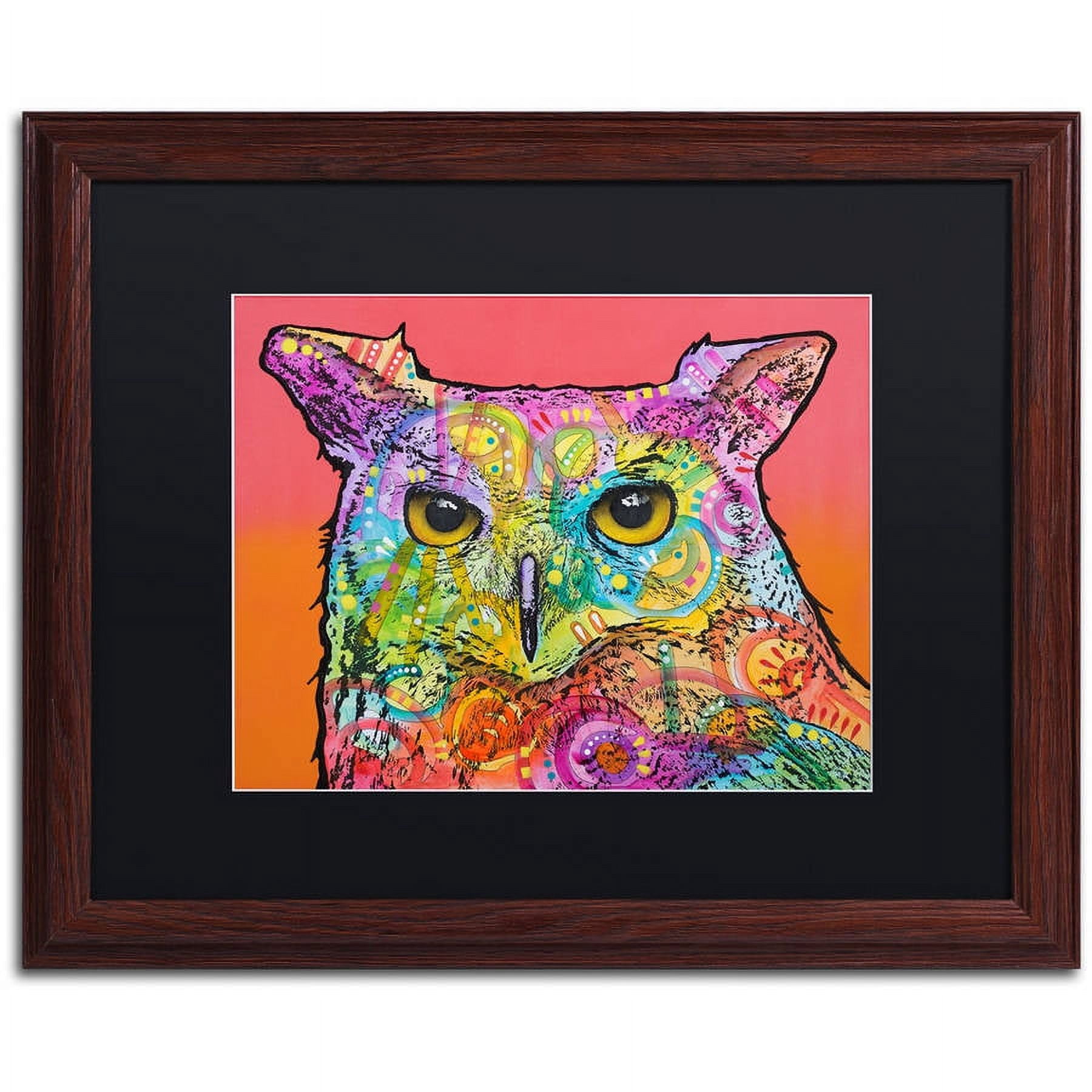 Trademark Fine Art "Red Owl" Canvas Art by Dean Russo, Black Matte, Wood Frame