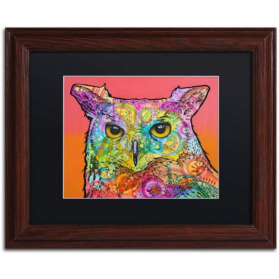 Trademark Fine Art "Red Owl" Canvas Art by Dean Russo, Black Matte, Wood Frame