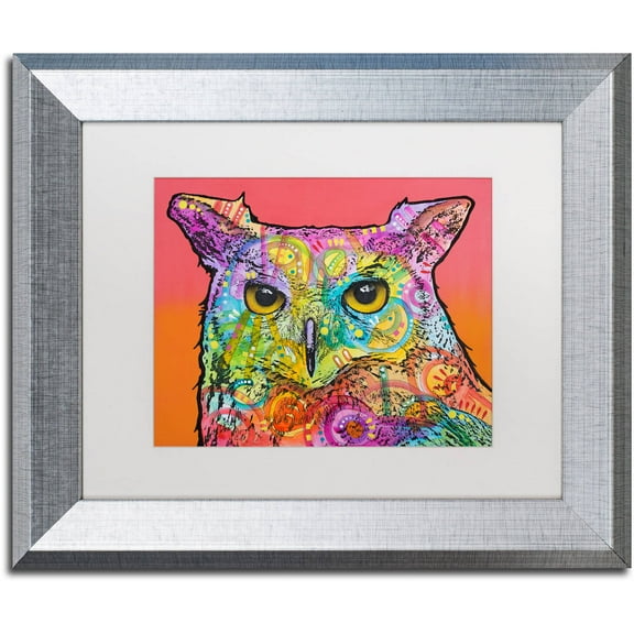 Trademark Fine Art "Red Owl" Canvas Art by Dean Russo, White Matte, Silver Frame
