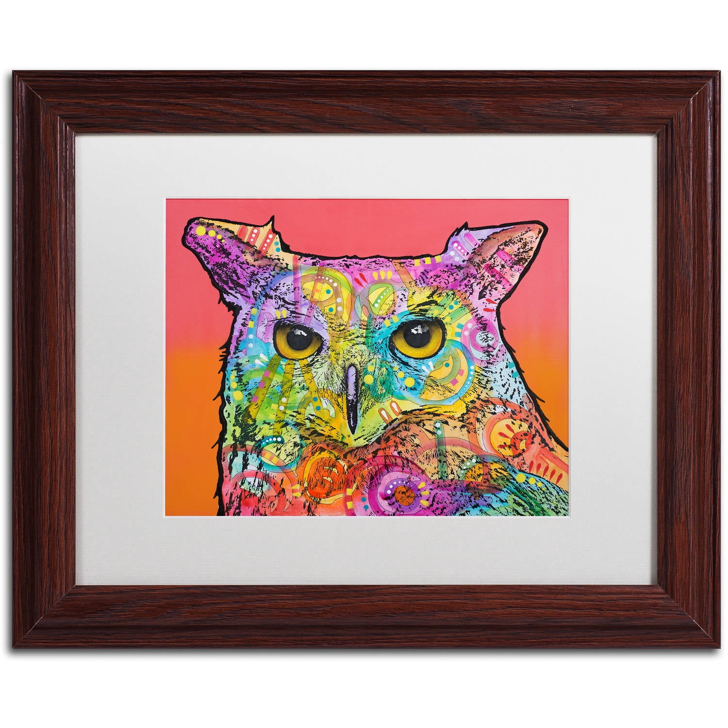 Trademark Fine Art "Red Owl" Canvas Art by Dean Russo, White Matte, Wood Frame