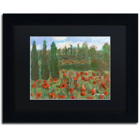 Trademark Fine Art "Red Poppies in the Wood" Canvas Art by Manor Shadian Black Matte, Black Frame
