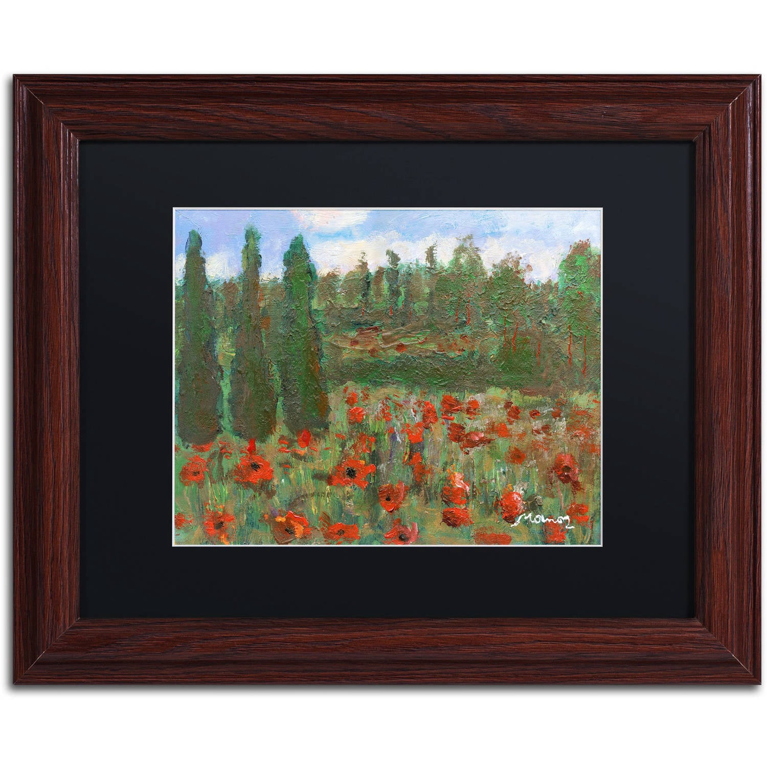 Trademark Fine Art "Red Poppies in the Wood" Canvas Art by Manor Shadian Black Matte, Wood Frame