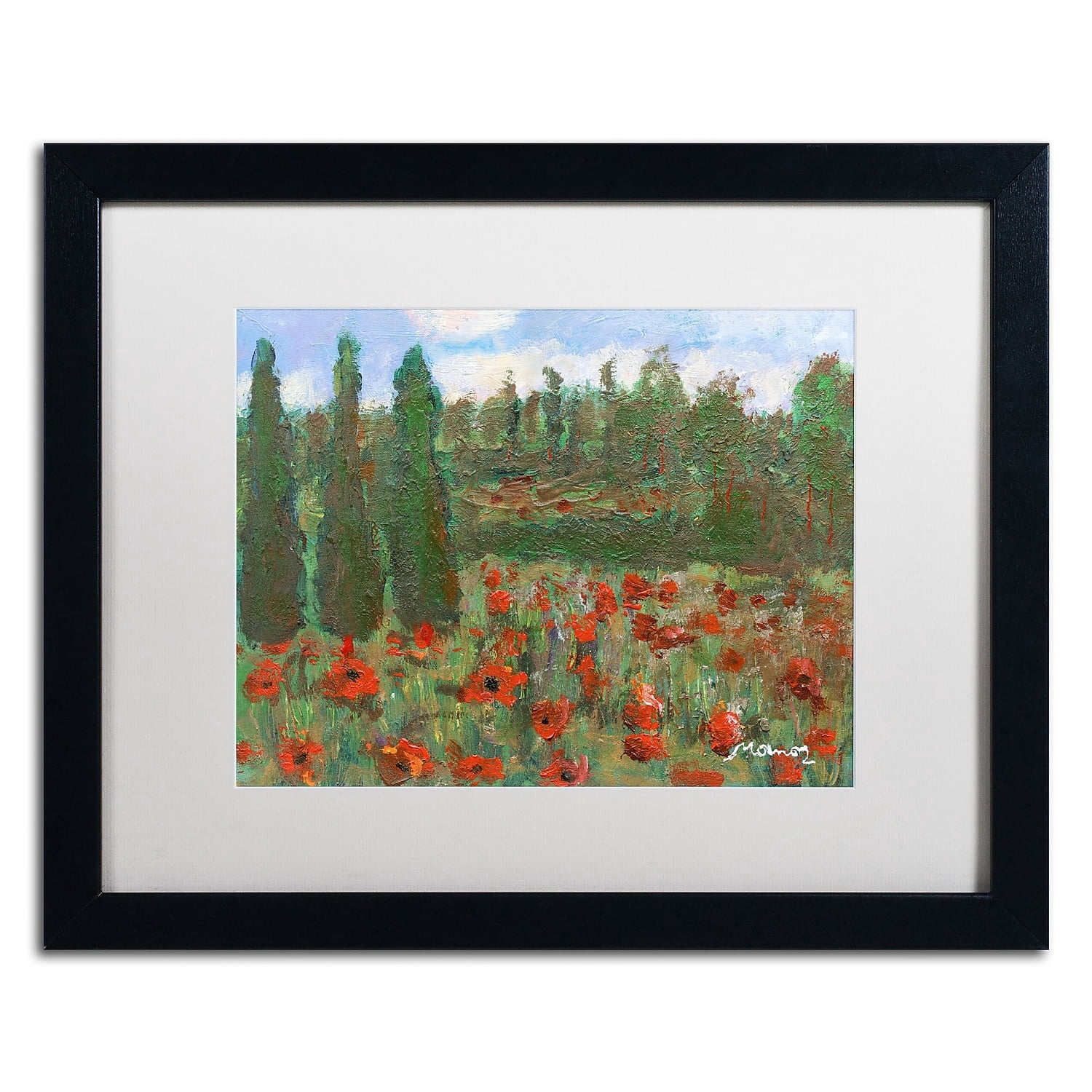 Trademark Fine Art "Red Poppies in the Wood" Canvas Art by Manor Shadian White Matte, Black Frame