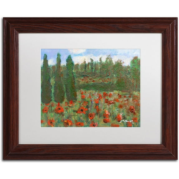 Trademark Fine Art "Red Poppies in the Wood" Canvas Art by Manor Shadian White Matte, Wood Frame