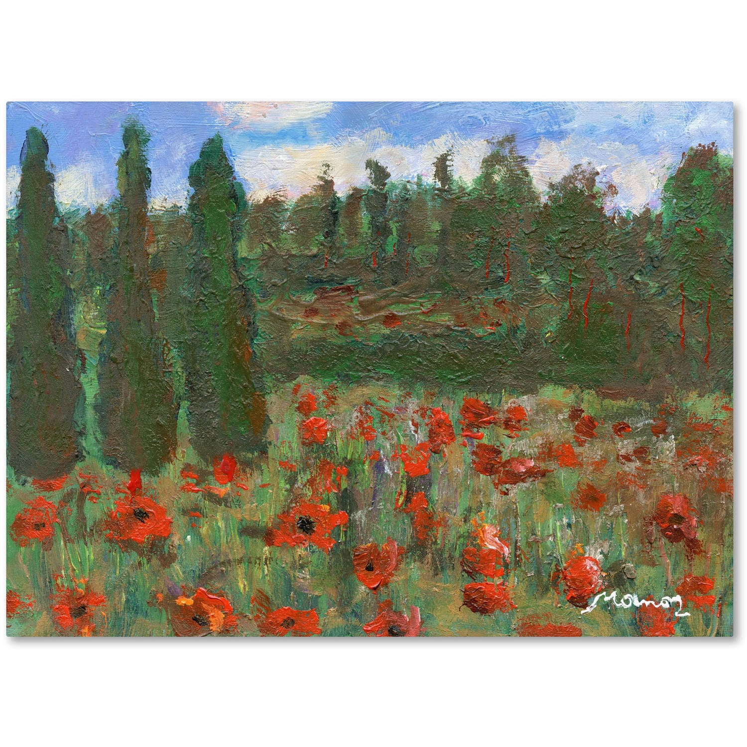 Trademark Fine Art "Red Poppies in the Wood" Canvas Art by Manor Shadian