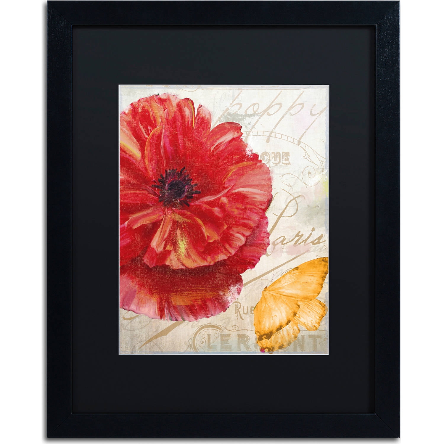 Red Poppy and Butterfly Acrylic Framed Canvas Art