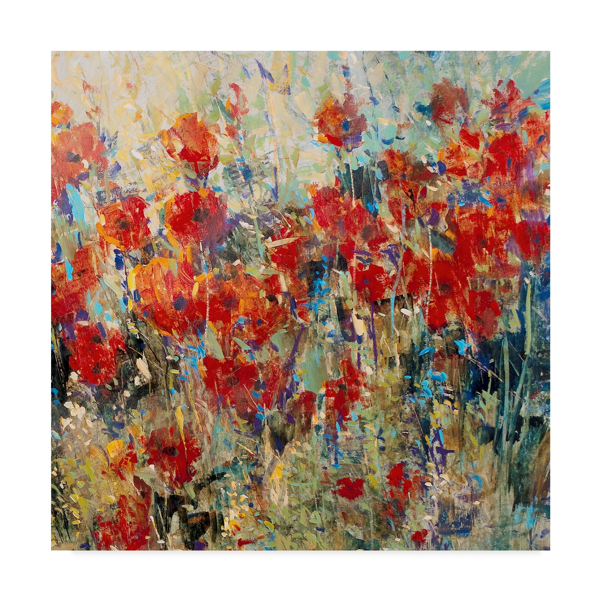 Red and Multicolor Floral Canvas Print in Square Frame