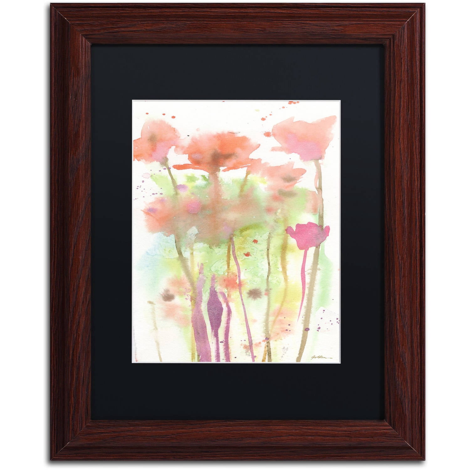 Trademark Fine Art "Red Poppy Impressions" Canvas Art by Sheila Golden Black Matte, Wood Frame