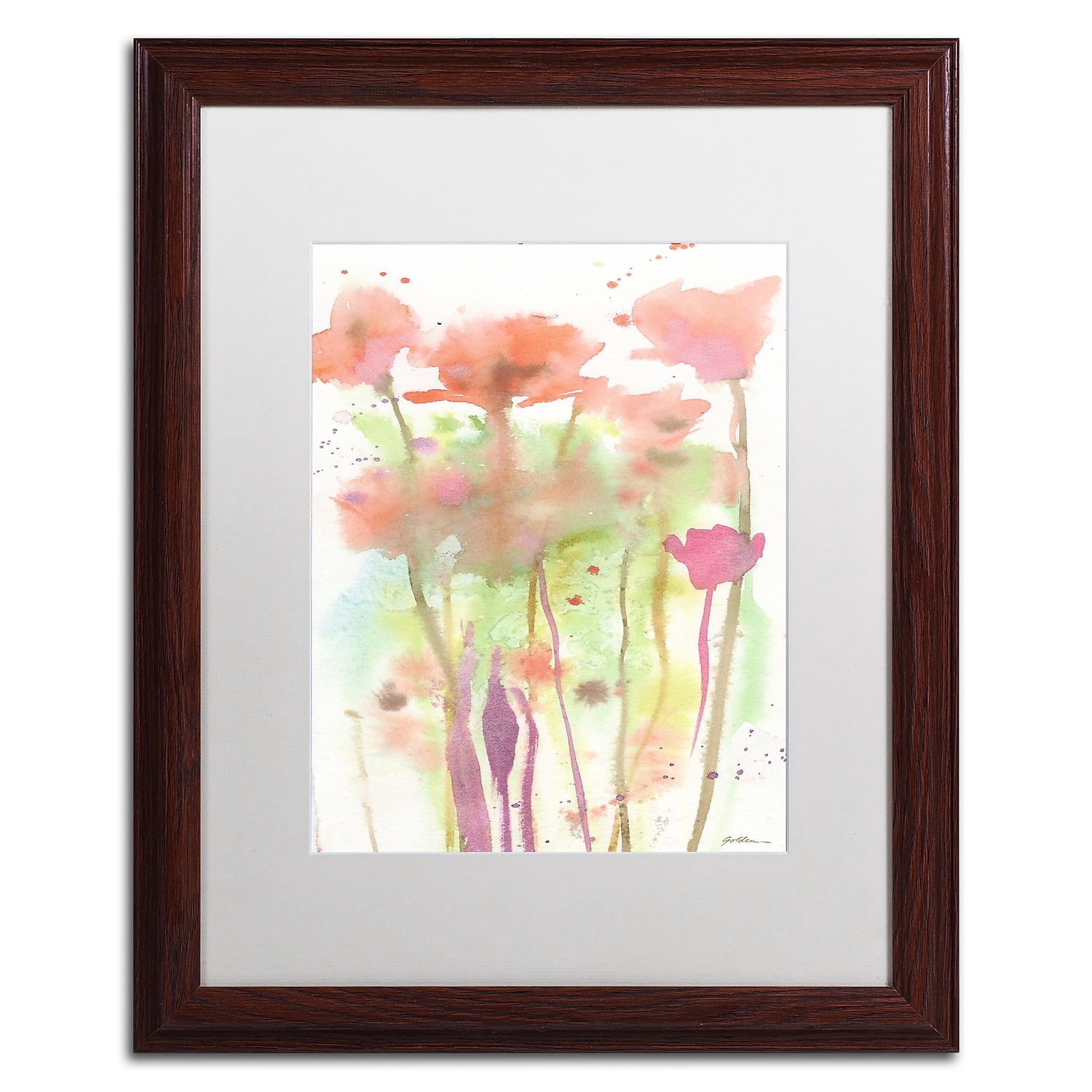 Trademark Fine Art "Red Poppy Impressions" Canvas Art by Sheila Golden White Matte, Wood Frame