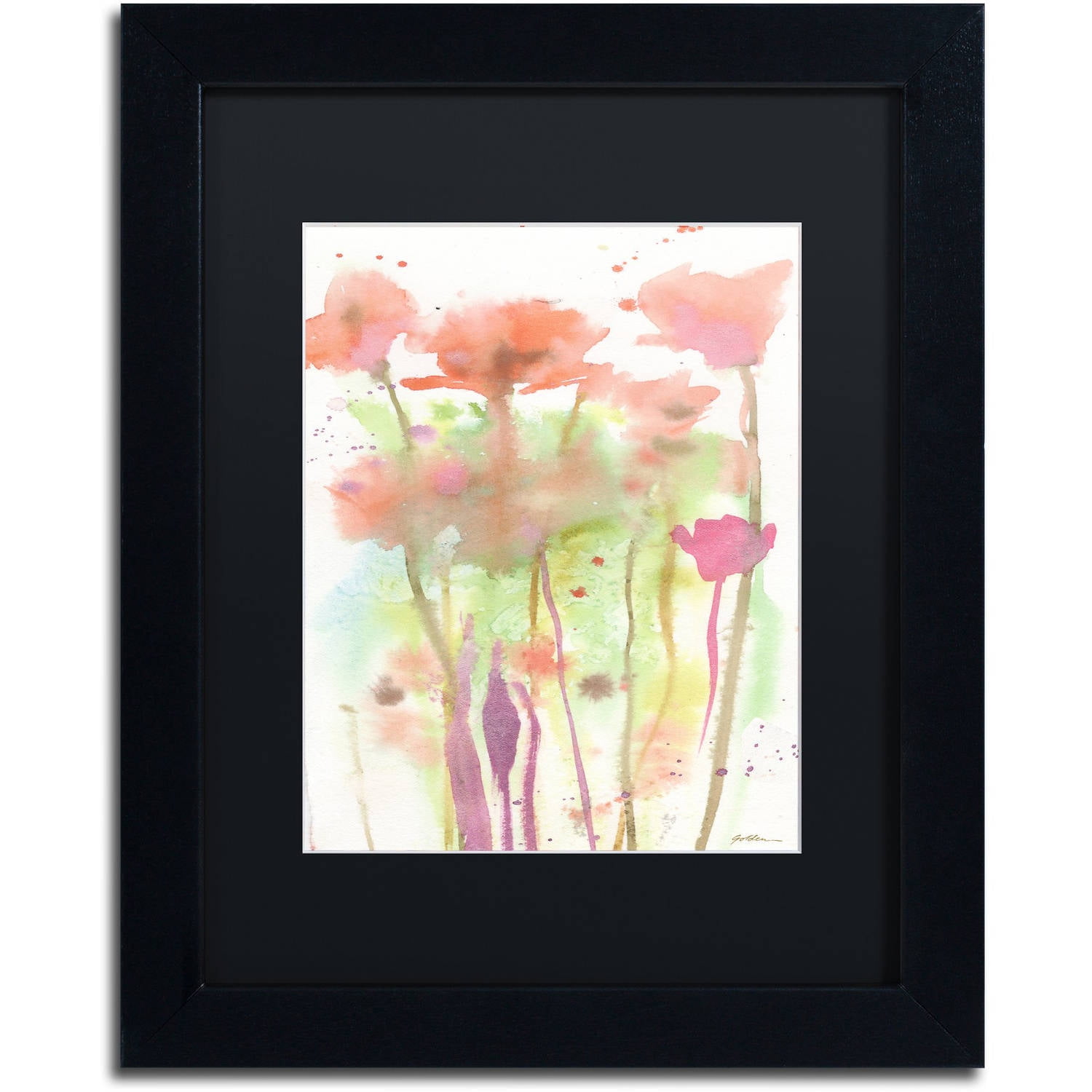 Trademark Fine Art ''Red Poppy Impressions'' by Sheila Golden 16" x 20" Black Matted Black Frame (SG5735-B1620BMF)