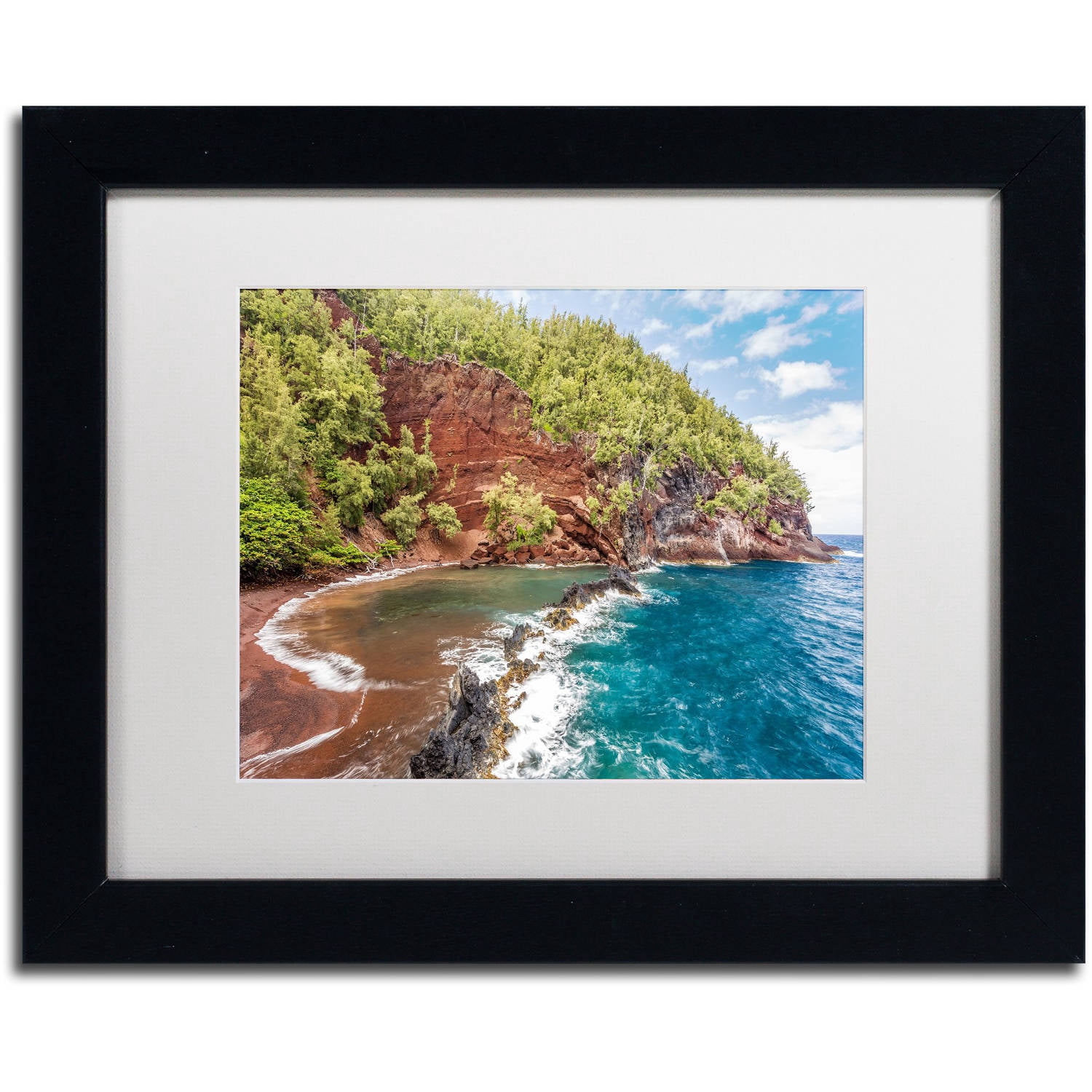 Trademark Fine Art 'Red Sand Beach Maui' Canvas Art by Pierre Leclerc, White Matte, Black Frame
