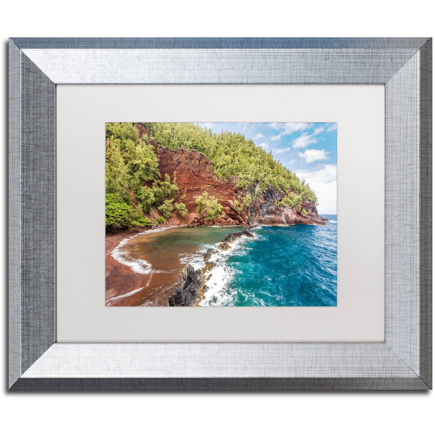 Trademark Fine Art 'Red Sand Beach Maui' Canvas Art by Pierre Leclerc, White Matte, Silver Frame