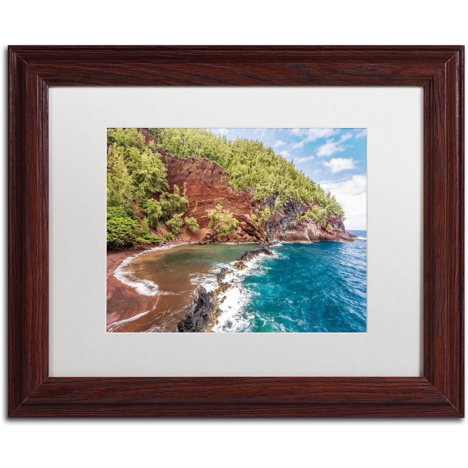 Trademark Fine Art 'Red Sand Beach Maui' Canvas Art by Pierre Leclerc, White Matte, Wood Frame