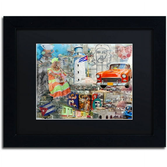Trademark Fine Art "Red Taxi" Canvas Art by Alberto Lopez, Black Matte, Black Frame