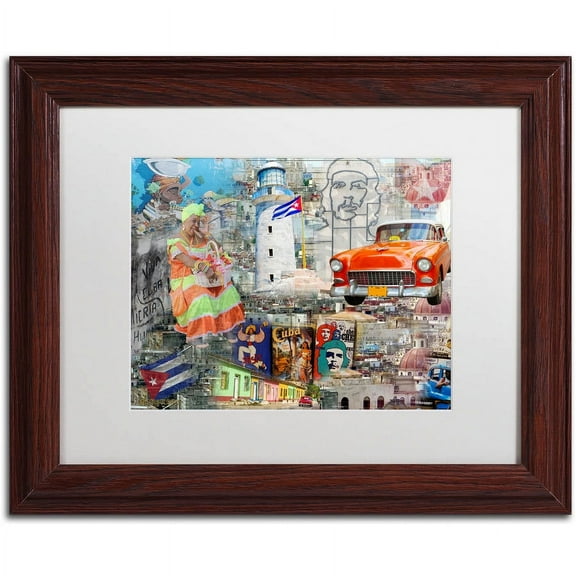 Trademark Fine Art "Red Taxi" Canvas Art by Alberto Lopez, White Matte, Wood Frame