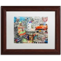 Trademark Fine Art "Red Taxi" Canvas Art by Alberto Lopez, White Matte, Wood Frame