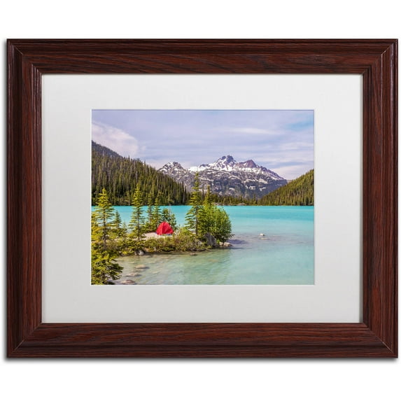 Trademark Fine Art 'Red Tent on Blue Lake' Canvas Art by Pierre Leclerc, White Matte, Wood Frame